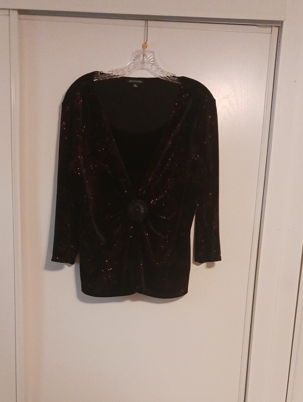 Notations Black Sparkle Velvet Tunic with Center Rosette